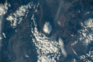 The snow-capped Mount Fuji rises in Japan's Yamanashi and Shizuoka prefectures in this photograph from the International Space Station as it orbited 260 miles above.