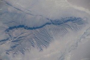 The Uly Balkan mountian range in Turkmenistan near the coast of the Caspian Sea is pictured from the International Space Station as it orbited 260 miles above the central Asia nation.