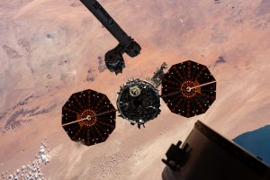 Northrop Grumman's Cygnus space freighter is pictured moments after being released from the Canadarm2 robotic arm. The orbital complex was soaring 259 miles above the Atlantic Ocean near the Canary Islands at the time of this photograph.