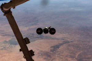 Northrop Grumman's Cygnus space freighter is pictured departing the International Space Station after it was released from the grip of the Canadarm2 robotic arm. The orbital complex was soaring 258 miles above the African nation of Mauritania at the time of this photograph. The major land feature toward the center left, is the Inner Niger Delta, an inland delta created by the Niger River in the central portion of Mali.
