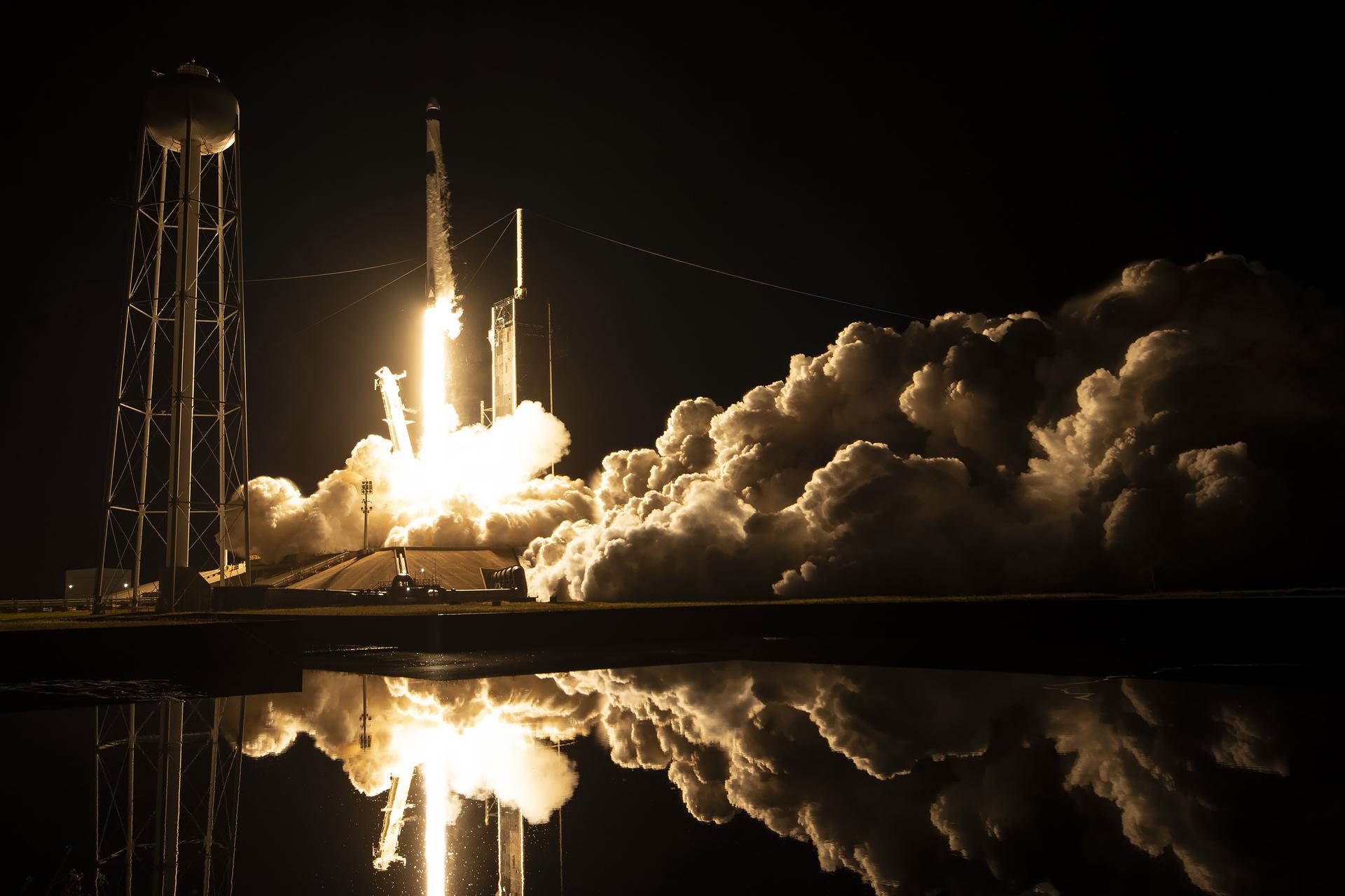 A SpaceX Falcon 9 lifts off from NASA's Kennedy Space Center in Florida.