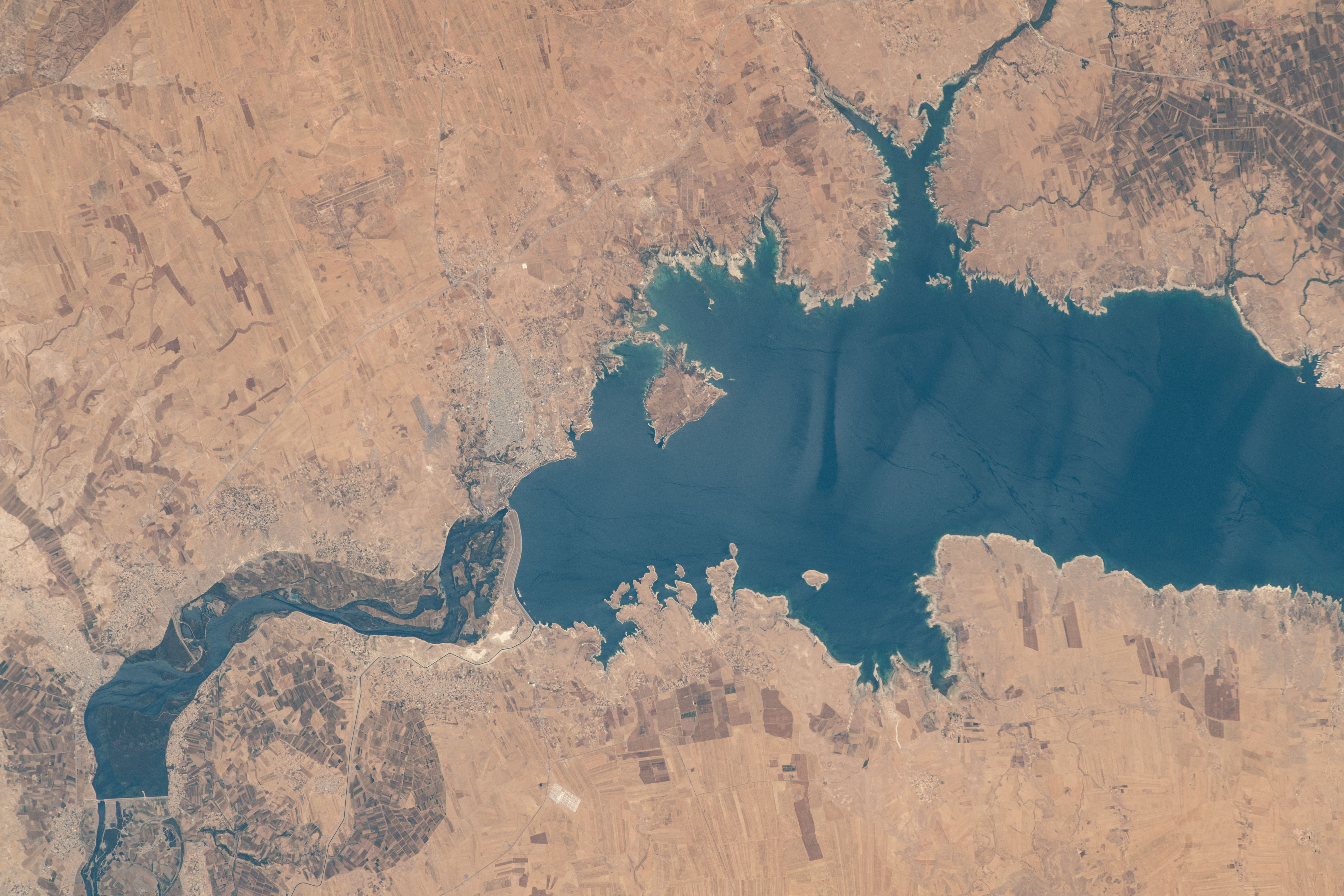 Lake Assad in Syria, a reservoir on the Euphrates River, is pictured from the International Space Station as it orbited 258 miles above the Middle East nation.