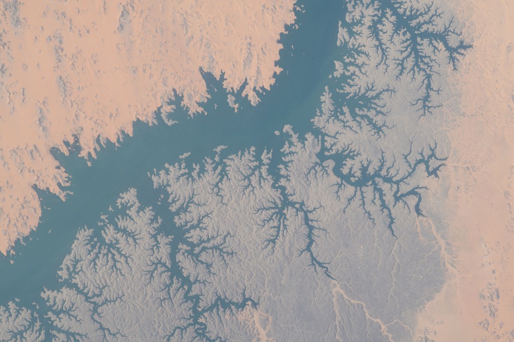 This portion of Lake Nasser in southern Egypt was pictured by NASA astronaut and Expedition 69 Flight Engineer Woody Hoburg as the International Space Station orbited 258 miles above.