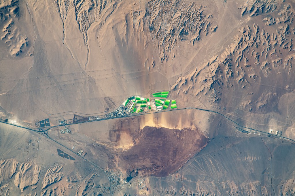 Mining activities in the northern Chilean region of Antofagasta are pictured from the International Space Station as it orbited 264 miles above.