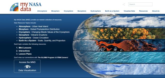 The landing page of the My NASA Data website.