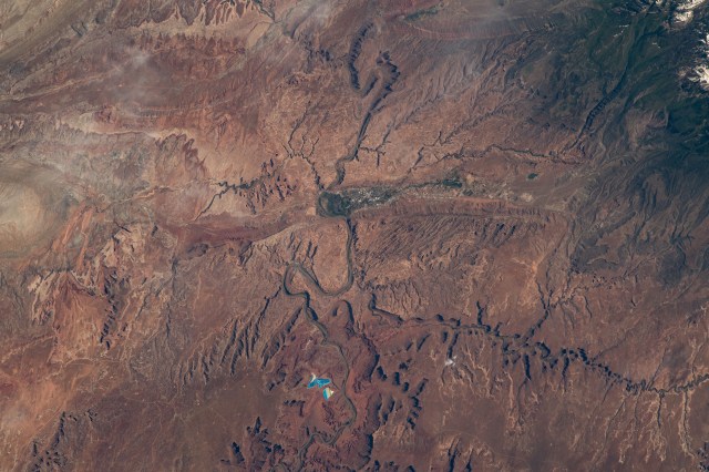 Moab, Utah, near the scenic Arches and Canyonlands National Parks, is pictured from the International Space Station as it orbited 258 miles above.