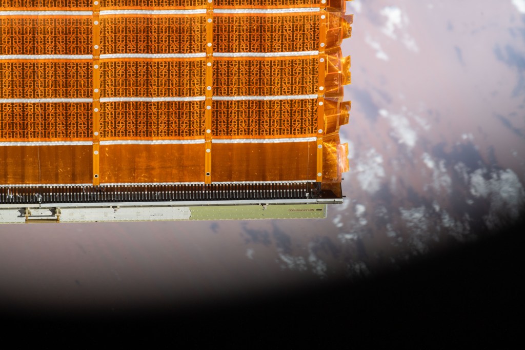This close-up photo shows the intricate details of just one solar array on the International Space Station as it orbited above the Middle East. Made up of thousands of solar cells, the arrays convert energy from the Sun into electricity for the station, each array providing more than 30 kilowatts per panel, capable of withstanding the dynamic environment of space.