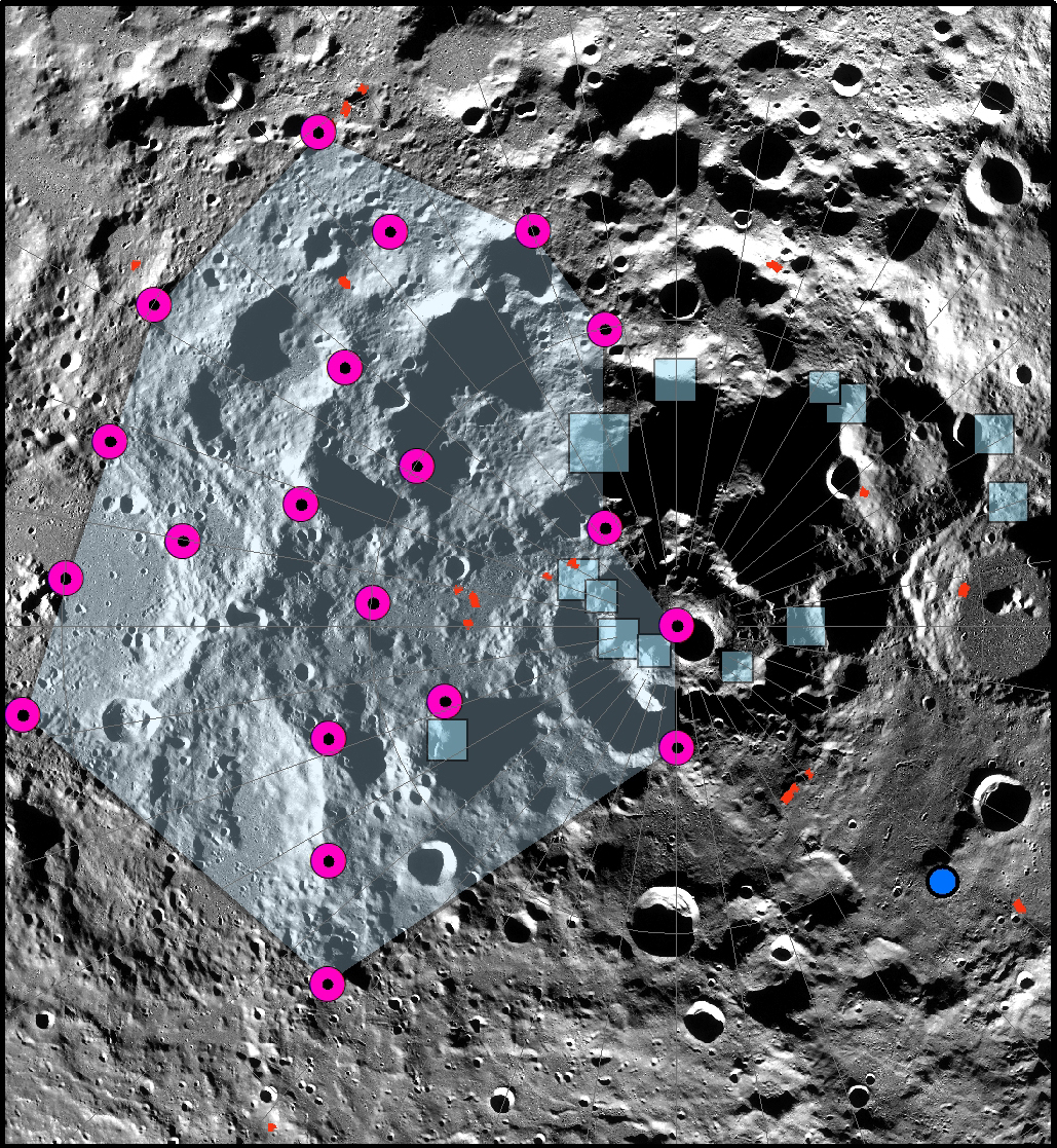 Map of possible moonquakes at lunar south pole.