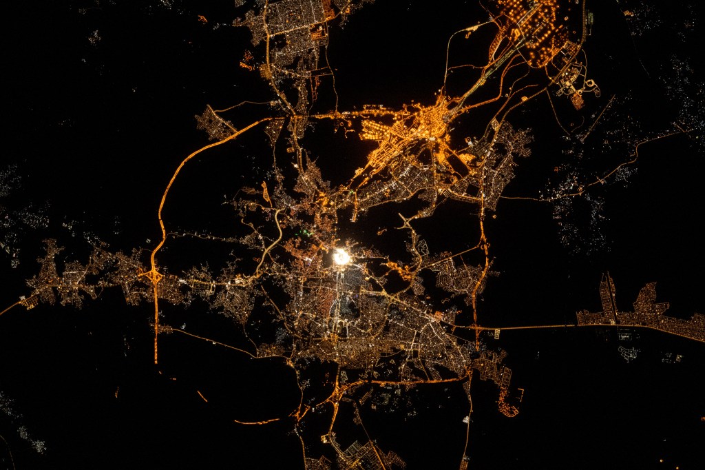 The city lights of Mecca, Islam's holiest city in the desert valley of western Saudi Arabia, are pictured from the International Space Station as it orbited 259 miles above.