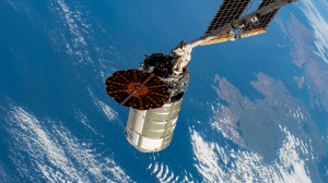 The Cygnus space freighter from Northrop Grumman is poised for release from the Canadarm2 robotic arm as the International Space Station orbited 263 miles above the Atlantic Ocean off the coast of Ireland.