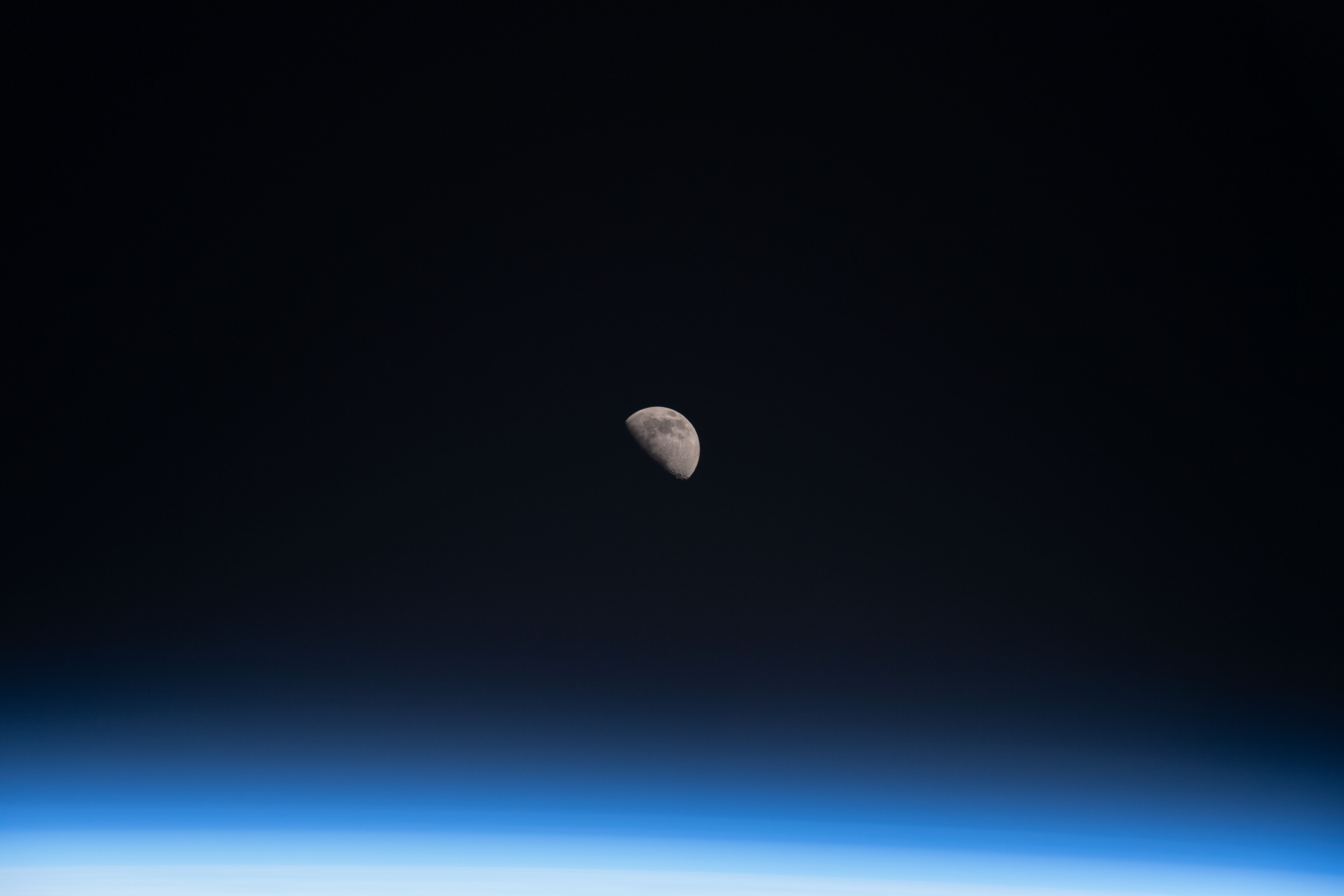 The Full Quarter Moon is pictured from the International Space Station as it orbited 261 miles above the Gulf of Mexico off the coast of Pensacola, Florida.