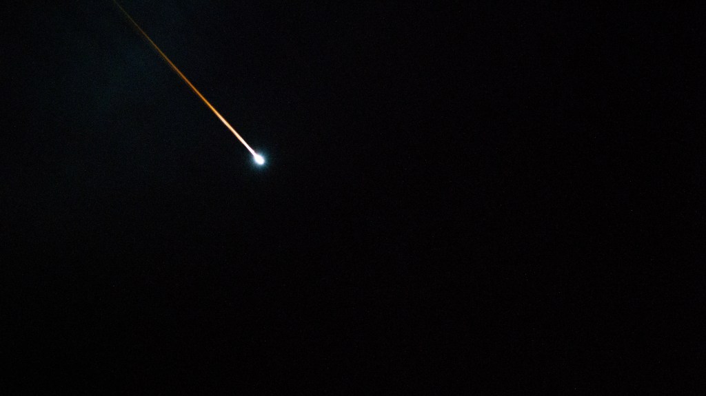 The ISS Progress 79 resupply ship from Roscosmos leaves a plasma trail as it reenters Earth's atmosphere for a fiery, but safe demise above the Pacific Ocean.