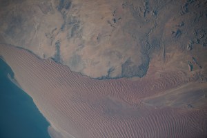 The Namib Desert on Namibia's Atlantic coast is pictured from the International Space Station as it orbited 261 miles above the African nation.
