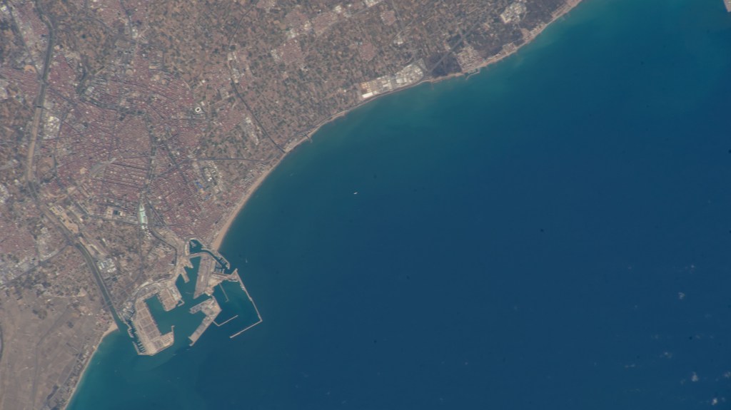 The port city of Valencia on Spain's Balearic Sea coast is pictured from an external high definition camera on the International Space Station as it orbited 263 miles above.
