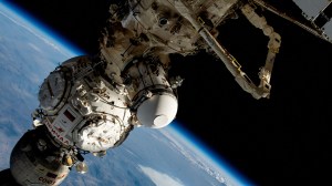 From top to bottom, the Soyuz MS-23 crew ship is docked to the Prichal docking module, which is attached to the Nauka multipurpose laboratory module. Other elements pictured, include the European robotic arm extending out from Nauka and an experiment airlock attached to a port on Nauka.