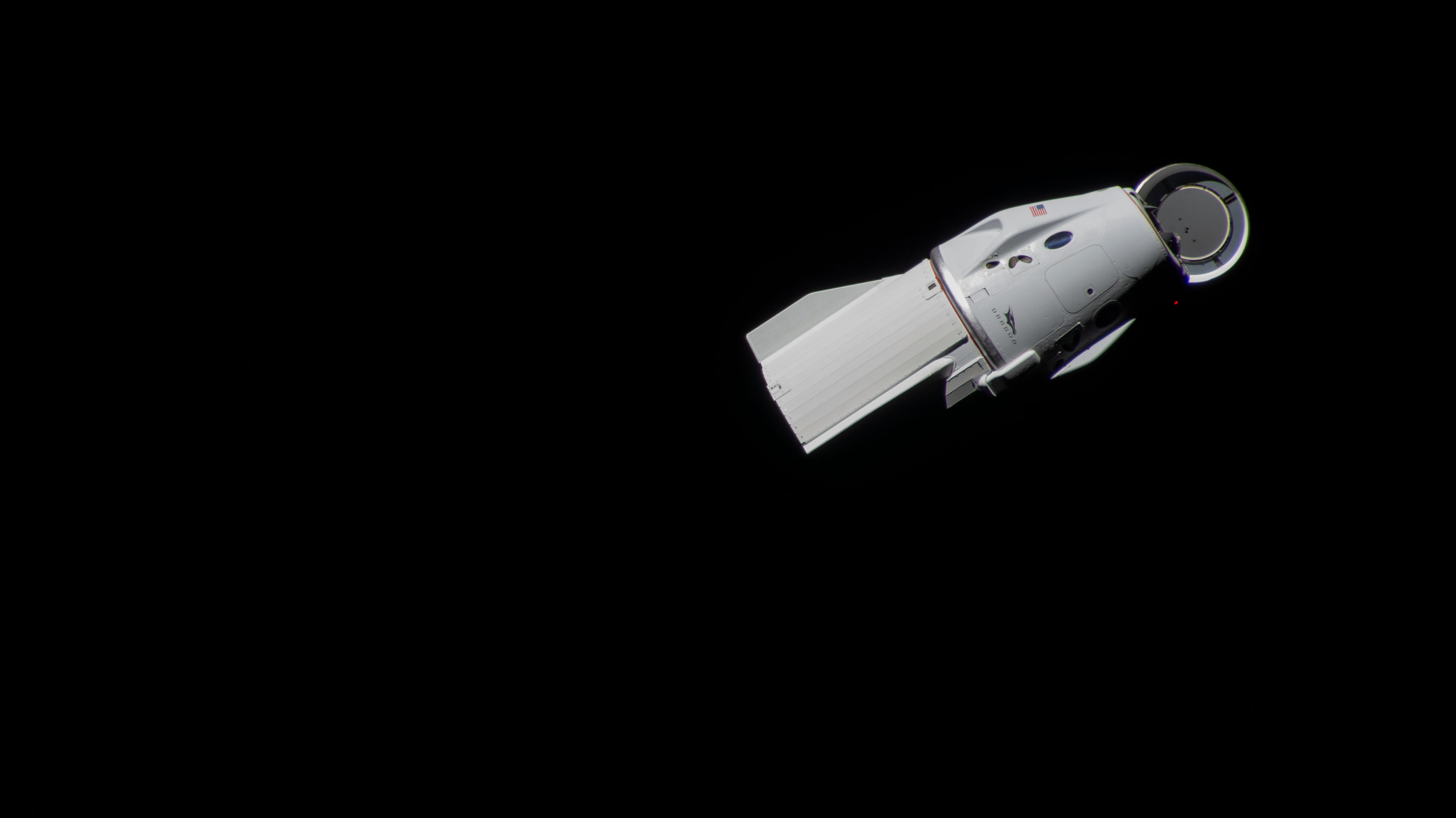 The SpaceX Dragon Freedom spacecraft is pictured with its nosecone deployed after departing the International Space Station moments earlier. Dragon Freedom returned to Earth later that day splashing down in the Gulf of Mexico with four Axiom Mission-2 astronauts including Commander Peggy Whitson, Pilot John Shoffner, and Mission Specialists Ali Alqarni and Rayyanah Barnawi.