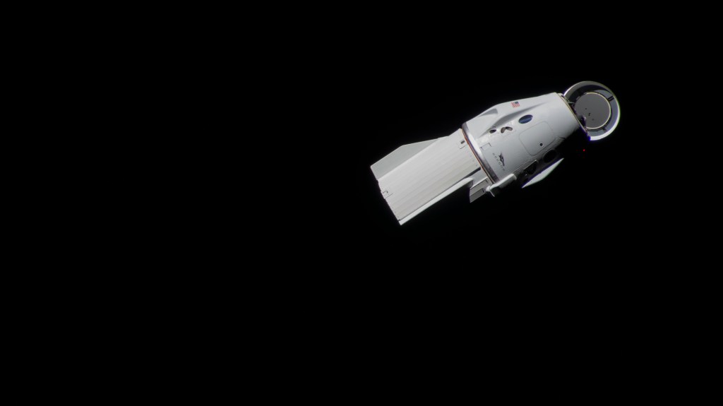 The SpaceX Dragon Freedom spacecraft is pictured with its nosecone deployed after departing the International Space Station moments earlier. Dragon Freedom returned to Earth later that day splashing down in the Gulf of Mexico with four Axiom Mission-2 astronauts including Commander Peggy Whitson, Pilot John Shoffner, and Mission Specialists Ali Alqarni and Rayyanah Barnawi.