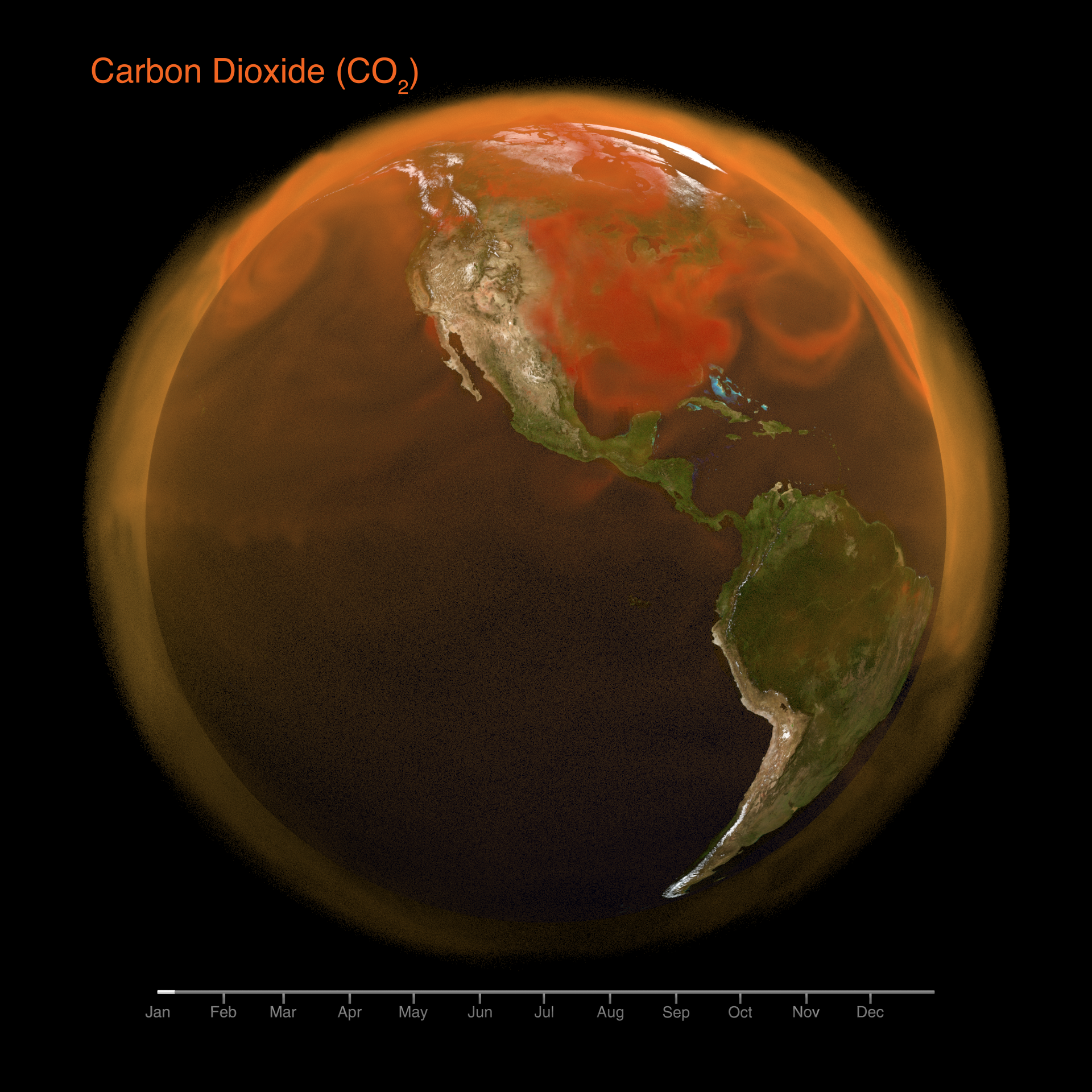 Visualization of total carbon dioxide in the Earth's atmosphere in 2021 
