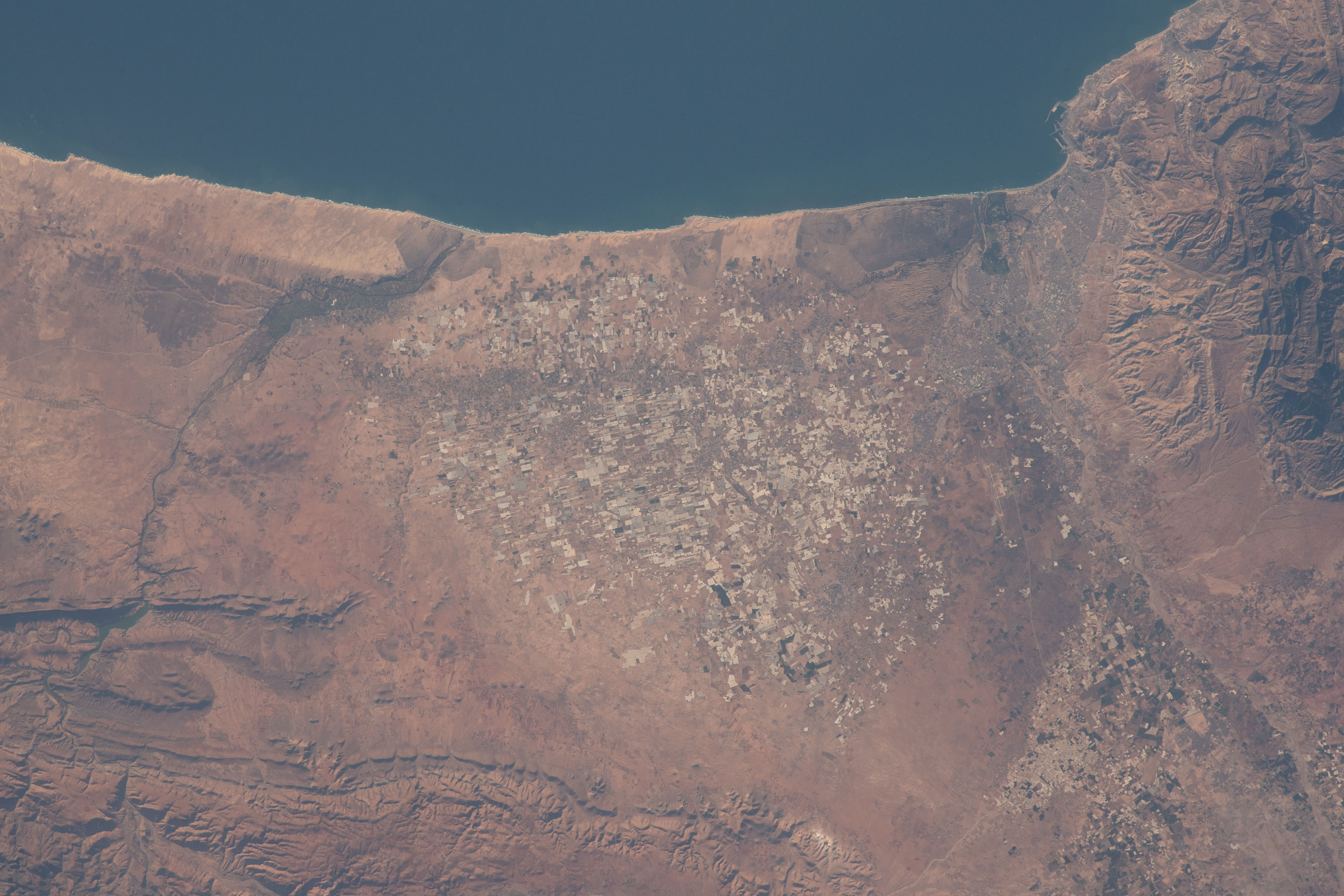 Moroccan towns and villages are pictured on the African nation's Atlantic coast as the International Space Station orbited 258 miles above.
