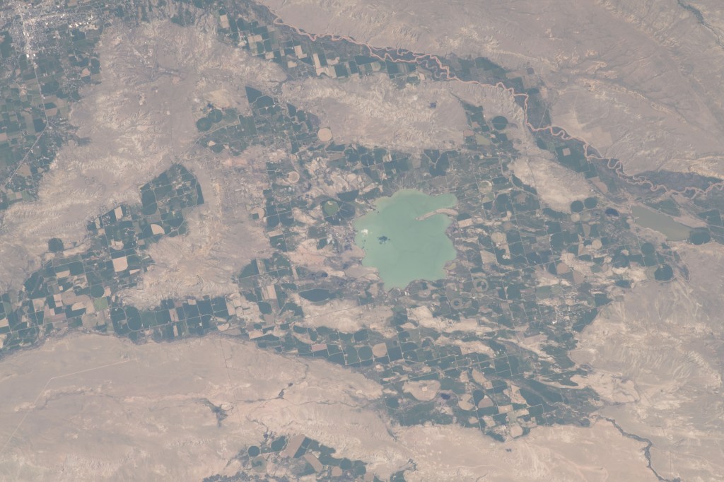 Ocean Lake located in Wyoming's Wind River Reservation is pictured from the International Space Station as it orbited 260 miles above the United States.