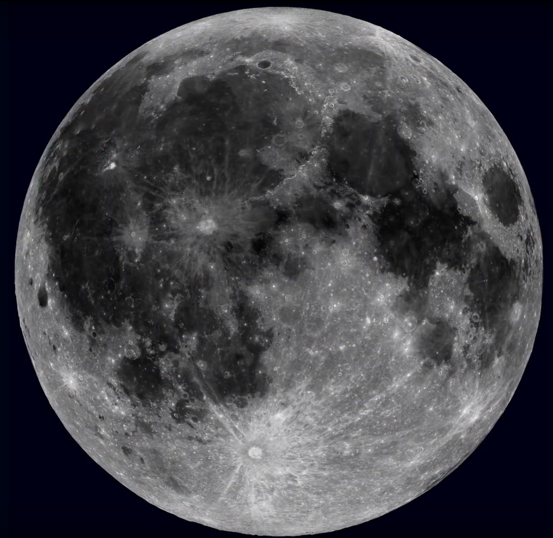 The near side of Earth's Moon, as seen based on data from cameras aboard NASA's robotic Lunar Reconnaissance Orbiter spacecraft.