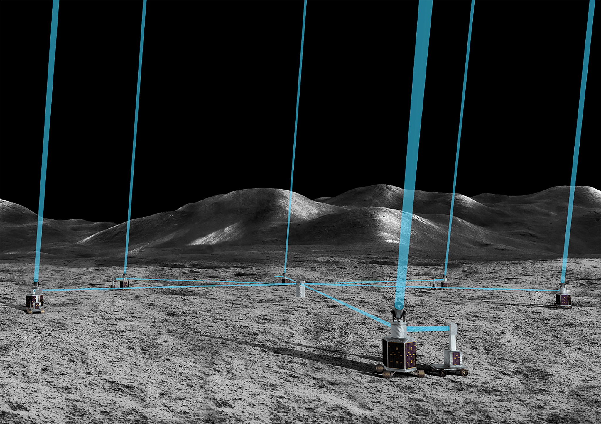 Graphic depiction of A Lunar Long-Baseline Optical Imaging Interferometer: Artemis-enabled Stellar Imager (AeSI)