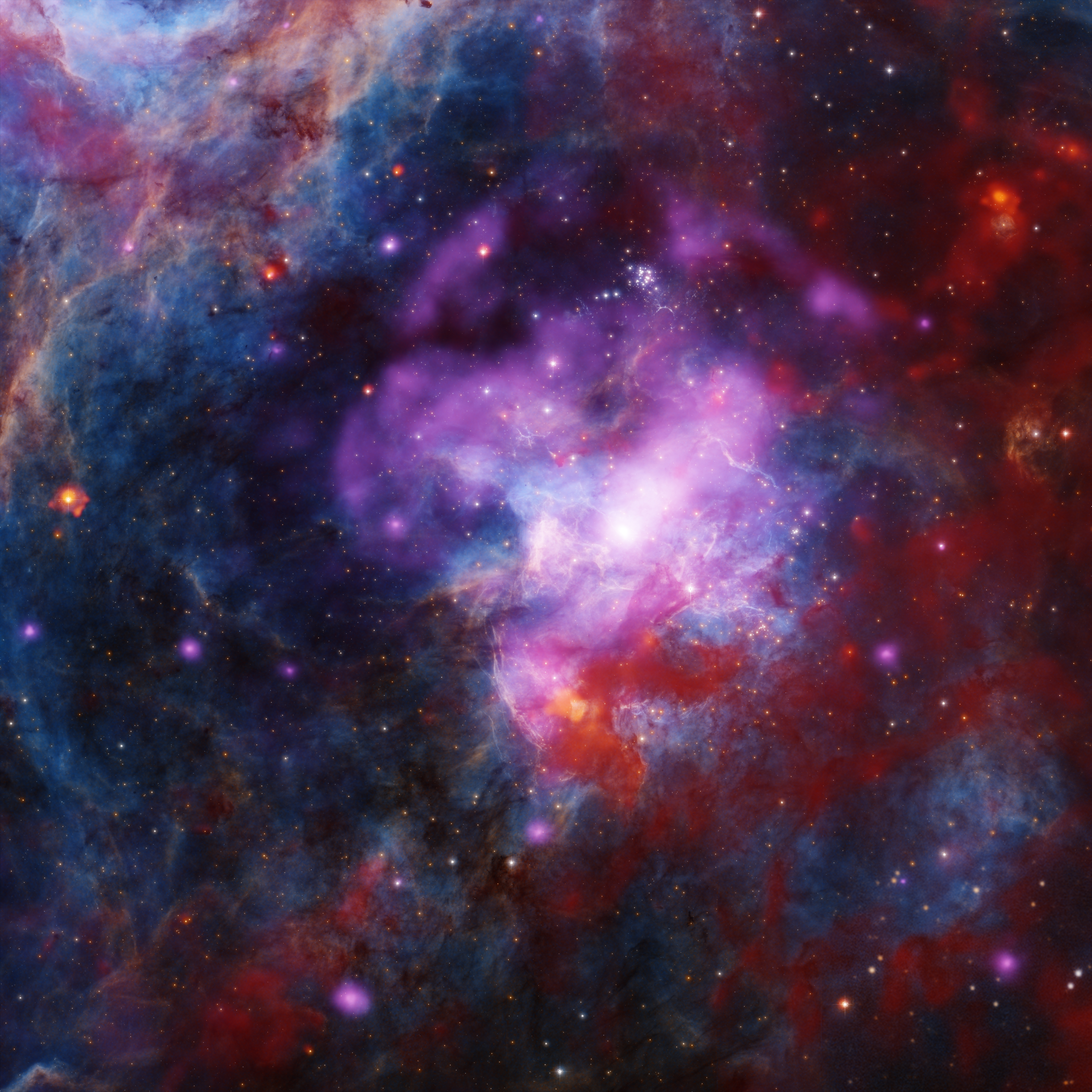 This deep dataset from Chandra of the remains of a supernova known as 30 Doradus B (30 Dor B) reveals evidence for more than one supernova explosion in the history of this remnant. Unusual structures in the Chandra data cannot be explained by a single explosion. These images of 30 Dor B also show optical data from the Blanco telescope in Chile, and infrared data from Spitzer. Additional data from Hubble highlights sharp features in the image.