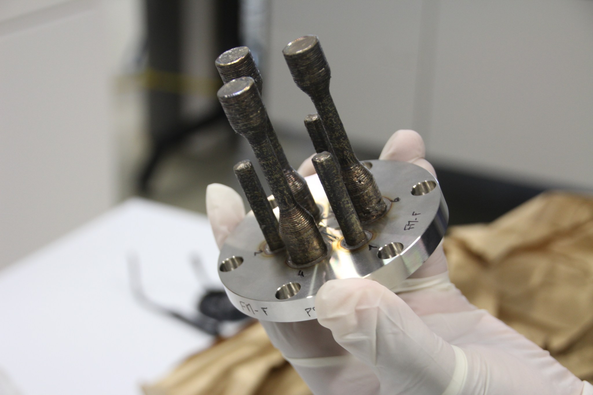 Samples produced by the Metal 3D Printer prior to launch to the space station.