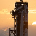 A SpaceX Falcon 9 rocket with the company's Dragon spacecraft on top is seen at sunset on the launch pad at Launch Complex 39A as preparations continue for the Crew-7 mission, Wednesday, Aug. 23, 2023, at NASA’s Kennedy Space Center in Florida.