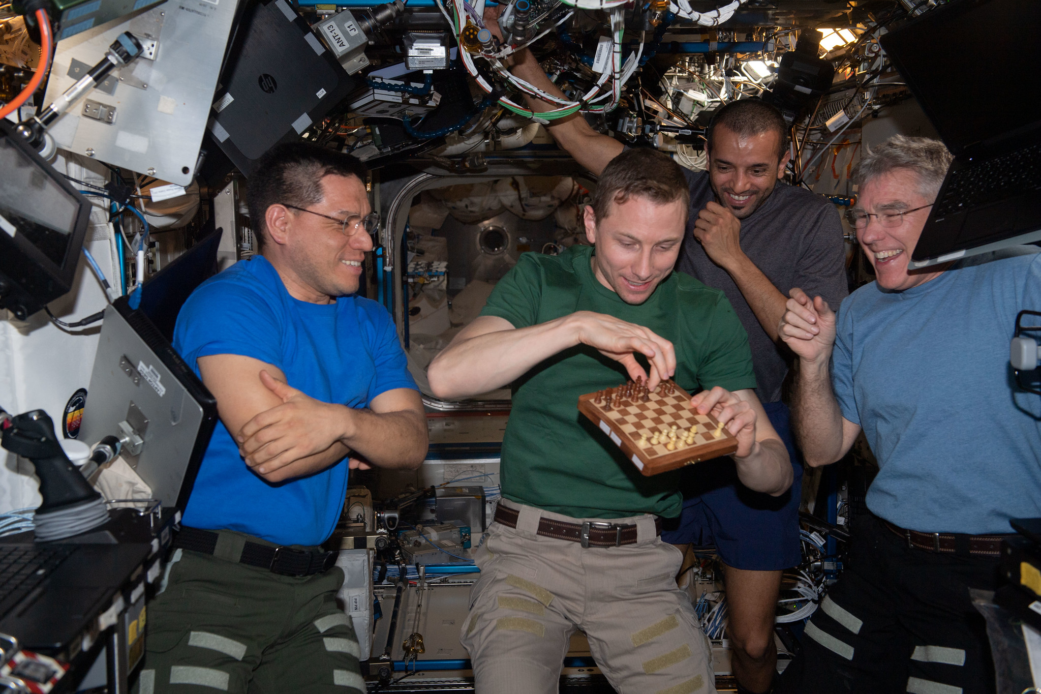 Flight Engineers playing chess onboard ISS