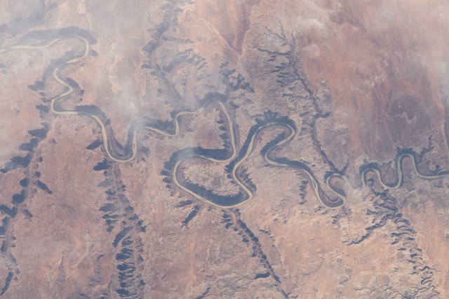 A portion of Green River and its tributary canyons in the state of Utah were pictured as the International Space Station orbited 255 miles above North America.