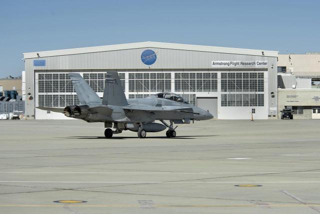 The first of three “new” F/A-18B Hornets arrived at NASA’s Armstrong Flight Research Center in California.