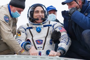 Expedition 63 NASA astronaut Chris Cassidy is helped out of the Soyuz MS-16 spacecraft just minutes after he and Roscosmos cosmonauts Anatoly Ivanishin, and Ivan Vagner, landed in a remote area near the town of Zhezkazgan, Kazakhstan on Thursday, October 22, 2020, Kazakh time (Oct. 21 Eastern time). Cassidy, Ivanishin and Vagner returned after 196 days in space having served as Expedition 62-63 crew members onboard the International Space Station.