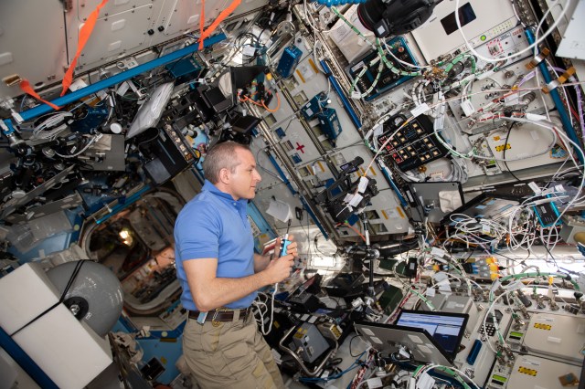 Canadian Space Agency astronaut David Saint-Jacques activates and tests a command panel in the U.S. Destiny laboratory module that will interface with arriving and departing SpaceX Crew Dragon vehicles. The device, officially known as the COTS UHF Communication Unit (CUCU) Crew Command Panel (CCP), allows International Space Station crewmembers to monitor and command the SpaceX commercial crew vehicles.