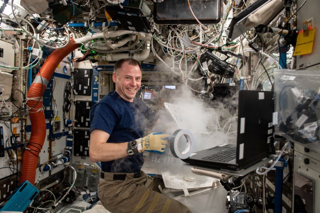 NASA astronaut Nick Hague transfers research samples into a specialized science freezer located aboard the International Space Station. The ultra-cold freezers are nicknamed GLACIER, short for The General Laboratory Active Cryogenic International Space Station (ISS) Experiment Refrigerator, and store samples at temperatures as low as -160 °C (-301 °F).