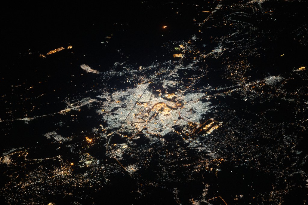 The International Space Station was orbiting 260 miles above northeastern Syria at the time this photograph of Baghdad, Iraq was taken.