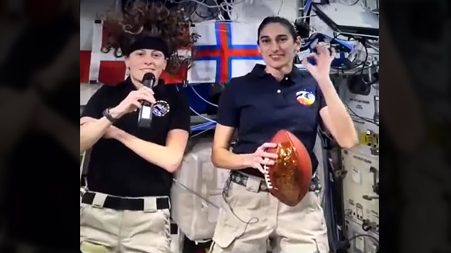 (From left) NASA astronauts Loral O'Hara and Jasmine Moghbeli talk to NASA and ESPN for an Instagram Live event.