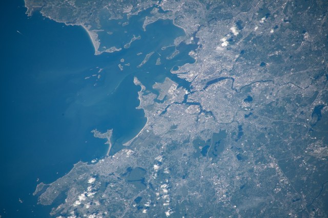 Boston, Massachusetts, Logan International Airport and Massachusetts Bay figure prominently in this photograph taken 255 miles above the Atlantic Ocean from the International Space Station.