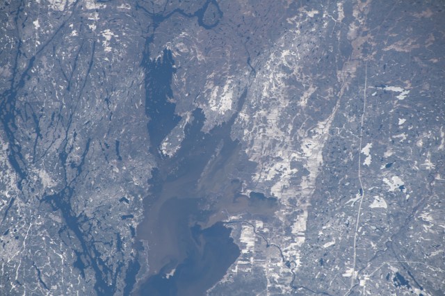 Canada's Lake Nipissing is pictured from the International Space Station as it was orbiting over the province of Ontario.