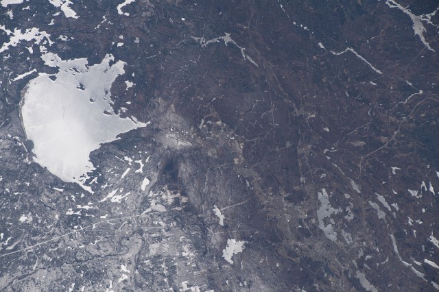 Canada's Wanapitei Lake is pictured from the International Space Station as it was orbiting over the province of Ontario.