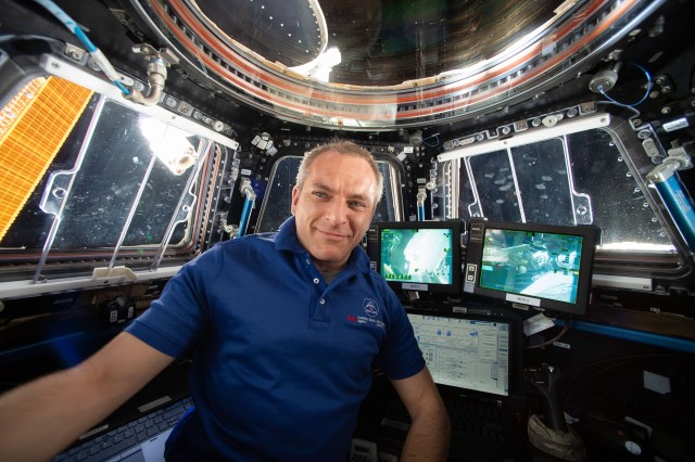 Canadian Space Agency astronaut David Saint-Jacques takes a break for a portrait inside the cupola while practicing Canadarm2 robotics maneuvers and Cygnus spacecraft capture techniques.