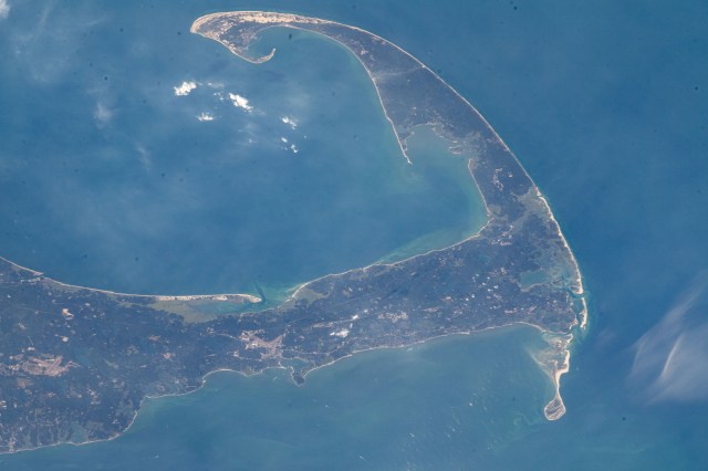 The International Space Station was orbiting over Quebec when an Expedition 63 crew member photographed Cape Cod Bay off the coast of Massachusetts.