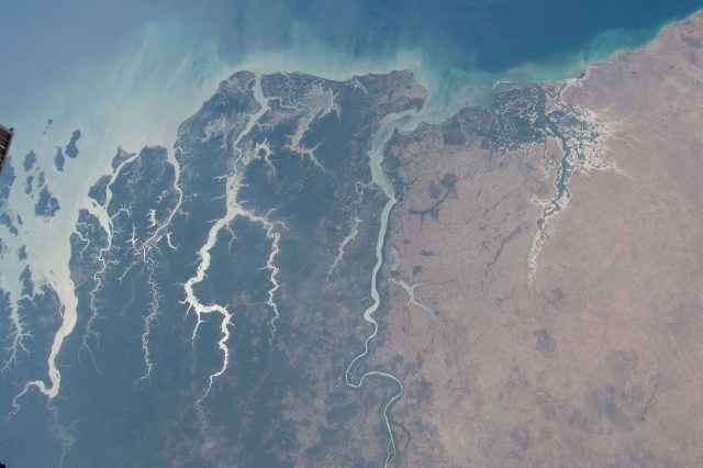The coastal plains and swamps of the Atlantic coast nation of Guinea-Bissau are pictured as the International Space Station orbited 252 miles above the African continent.