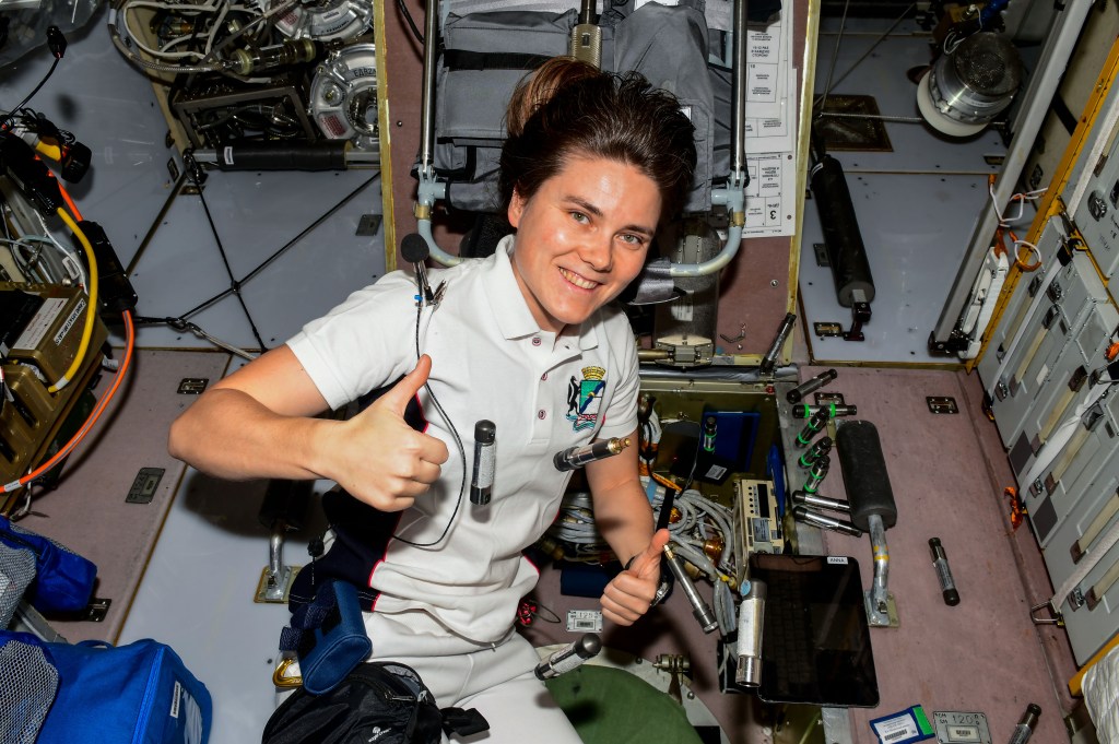 Viss068e041015 (Jan. 19, 2023) --- Roscosmos cosmonaut and Expedition 68 Flight Engineer Anna Kikina installs dosimeters, or radiation detectors, and collects data from them aboard the International Space Station. Credit: Roscosmos