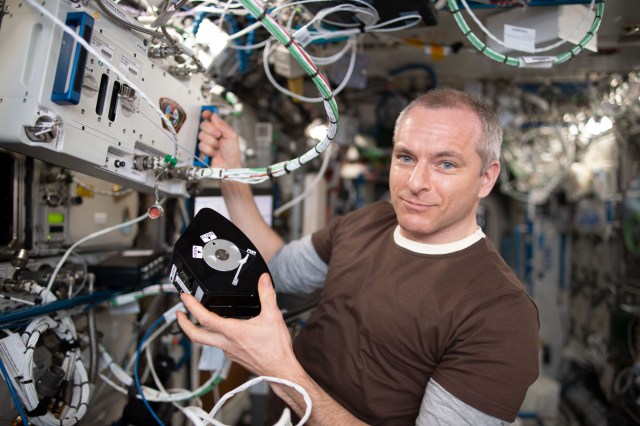 Canadian Space Agency astronaut David Saint-Jacques of Expedition 59 works on the Multi-use Variable-g Platform (MVP) hardware. MVP enables space biology research into a variety of small organisms such as fruit flies, flatworms, plants, fish, cells, protein crystals and many others.