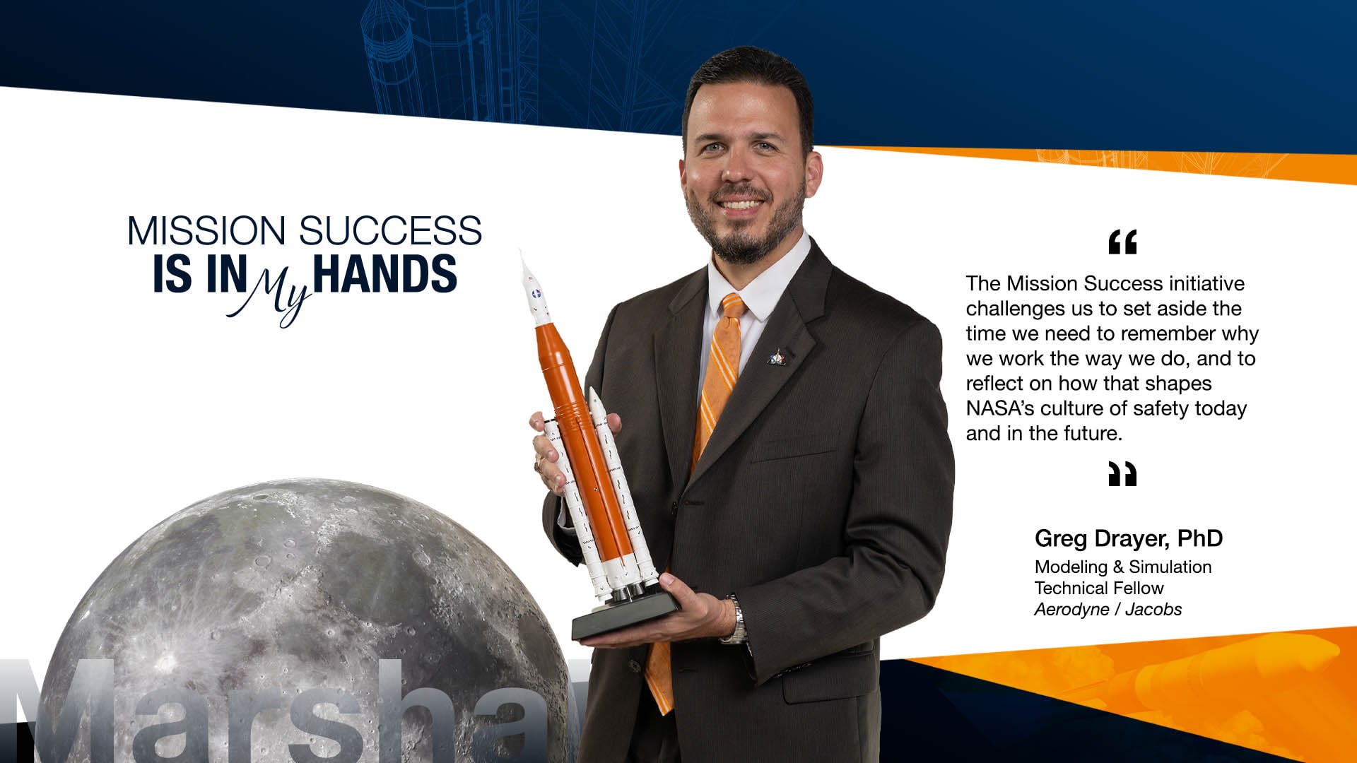 Greg Drayer is the JSEG (Jacobs Space Exploration Group) team lead for EV74, the Systems Analysis Branch, working at NASA’s Marshall Space Flight Center.