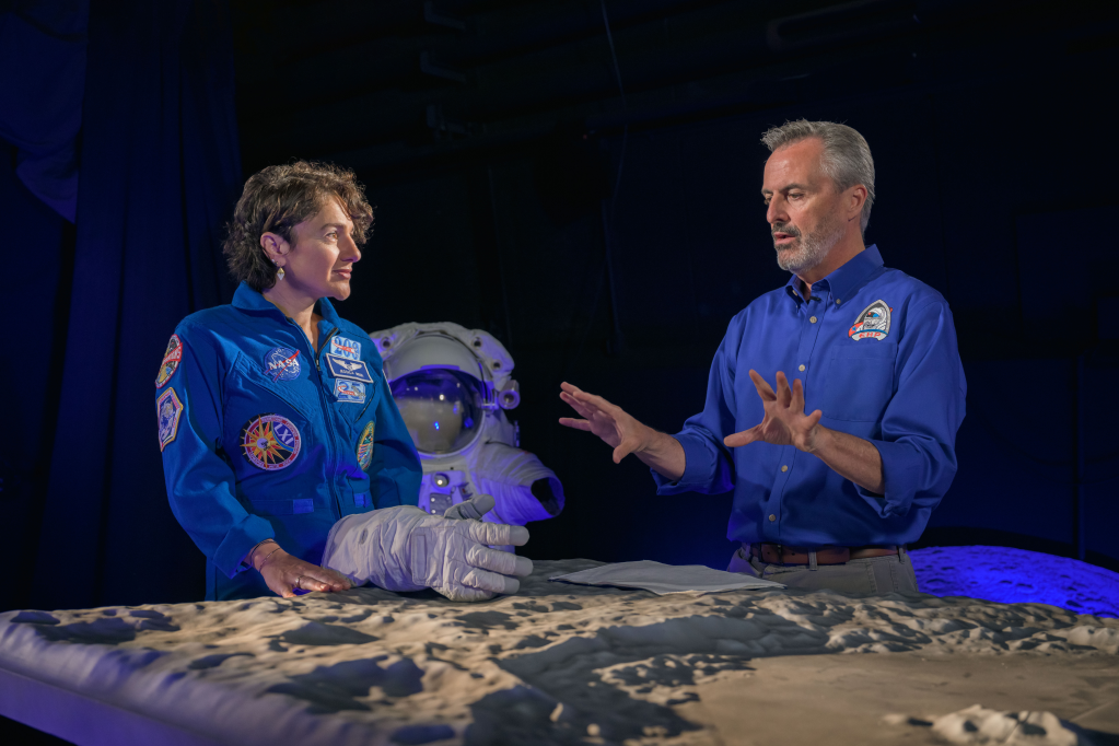 NASA astronaut Jessica Meir and Deputy Manager for the EVA Development Project Ben Greene discussing lunar lighting challenges.