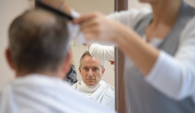 Expedition 57 backup crew member David Saint-Jacques of the Canadian Space Agency gets his hair cut, Tuesday, Oct. 9, 2018 at the Cosmonaut Hotel in Baikonur, Kazakhstan. Expedition 57 Flight Engineer Nick Hague of NASA and Flight Engineer Alexey Ovchinin of Roscosmos are scheduled to launch onboard a Soyuz rocket October 11 and will spend the next six months living and working aboard the International Space Station.