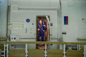 At the Gagarin Cosmonaut Training Center in Star City, Russia, Expedition 59 crew member Christina Koch of NASA is seen in the hatchway of a Russian segment simulator Feb. 19 during the first of two days of final pre-launch qualification exams. Koch, Alexey Ovchinin of Roscosmos and Nick Hague of NASA will launch March 14, U.S. time, from the Baikonur Cosmodrome in Kazakhstan on the Soyuz MS-12 spacecraft for a six-and-a-half month mission on the International Space Station.
