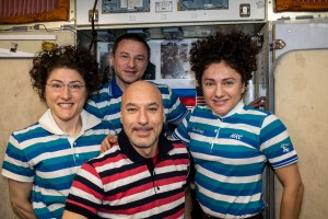 Clockwise from left are, NASA astronauts Christina Koch, Andrew Morgan and Jessica Meir and ESA (European Space Agency) astronaut Luca Parmitano. Parmitano is the Expedition 61 Commander leading Flight Engineers Koch, Morgan and Meir aboard the International Space Station.
